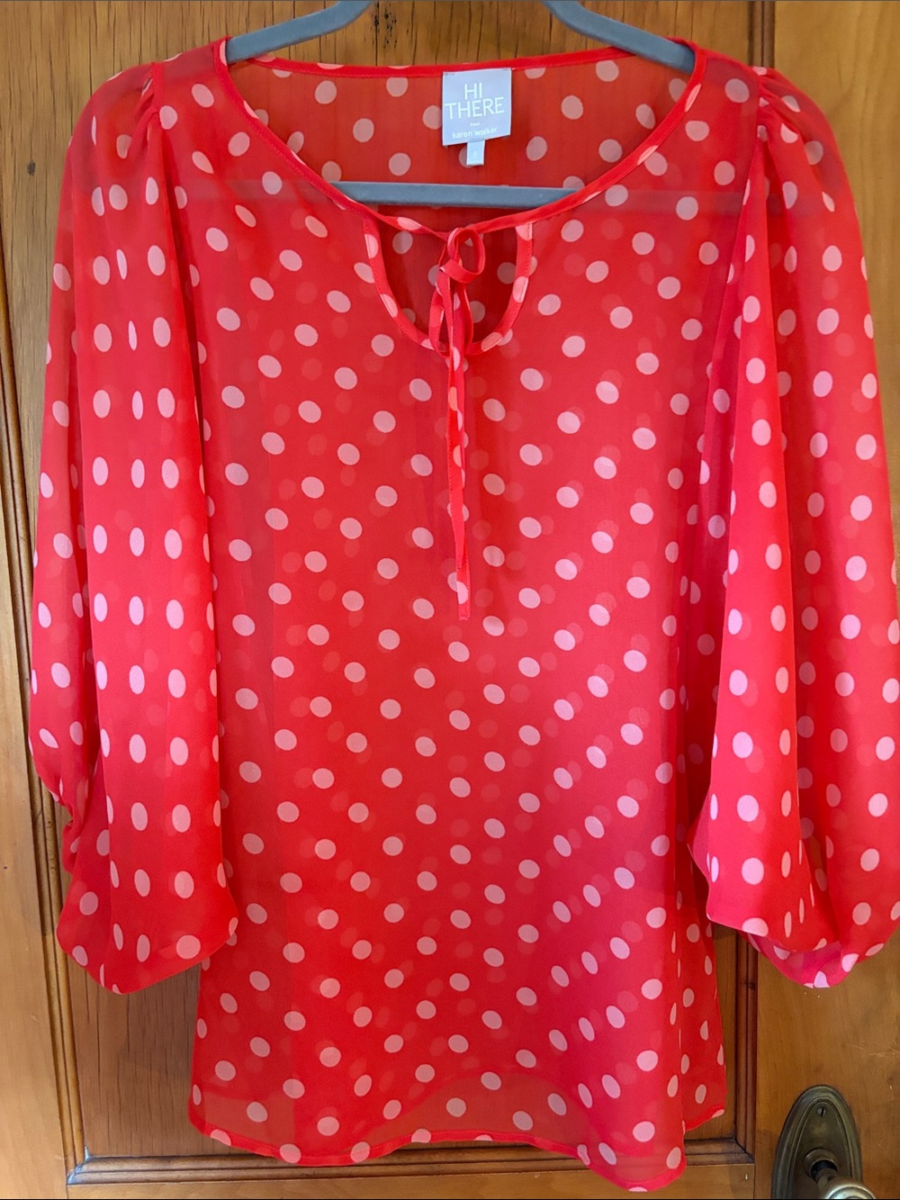 Karen Walker Red Polka Dot Sheer Tie-Front Blouse